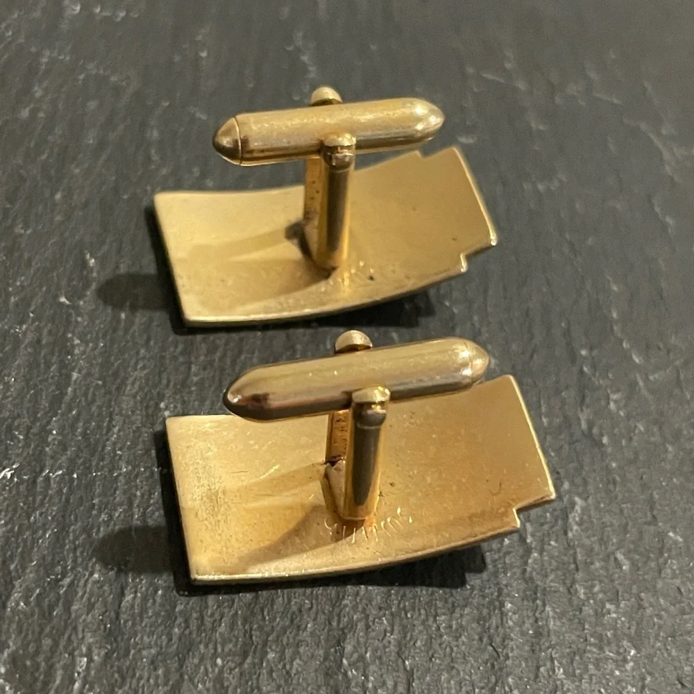 Vintage Swank Gold-tone Cufflinks with Green Jade Stones Bullet Back